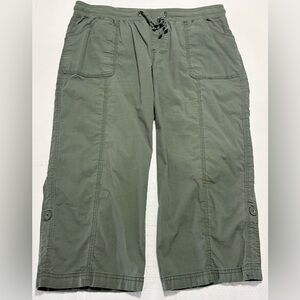 BCG Olive Green Capri Pants Drawstring Elastic Waist Cotton Stretch Women XL